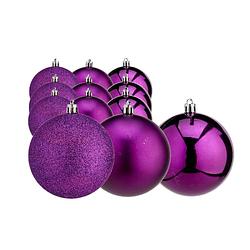 Foto van Kerstballen 12x stuks paars kunststof 6 cm glitter, glans, mat - kerstbal