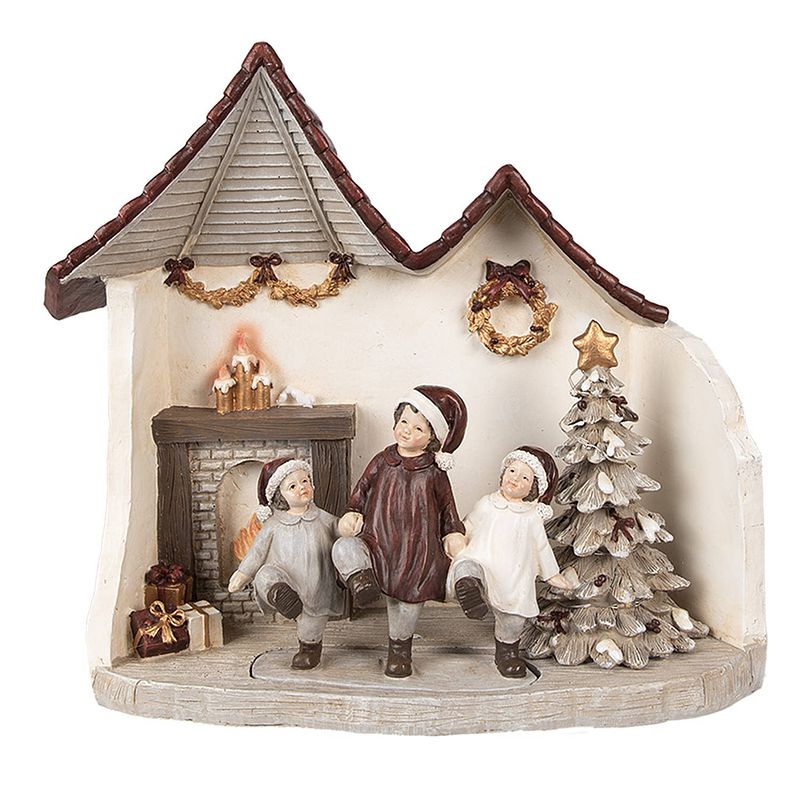 Foto van Clayre & eef kerstdecoratie met led-verlichting huis 24x10x22 cm grijs polyresin grijs