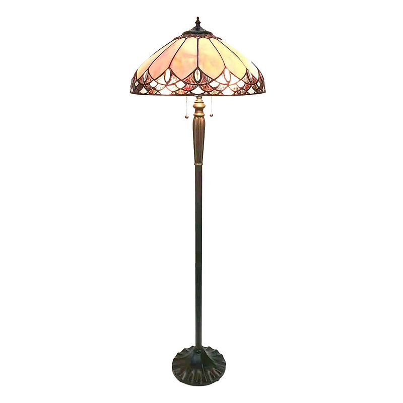 Foto van Lumilamp tiffany vloerlamp ø 50*157 cm beige bruin glas kunststof rond staande lamp staanlamp tiffany lamp beige