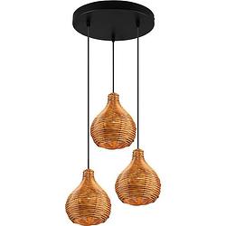 Foto van Led hanglamp - hangverlichting - trion sparko - e14 fitting - 3-lichts - rond - bruin - hout