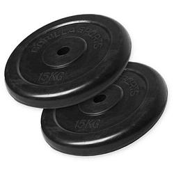 Foto van Gorilla sports halterschijven set - bundel - 30 kg (2 x 15 kg) - rubber - 30 mm