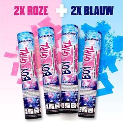 Foto van Gender reveal rookkanon mix - jongen én meisje surprise pack - confetti kanon 2x roze én 2x blauw - confetti shooter - c