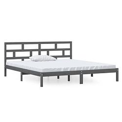 Foto van The living store bedframe grenenhout - grijs - 195.5 x 146 x 100 cm - met stevige lattenbodem