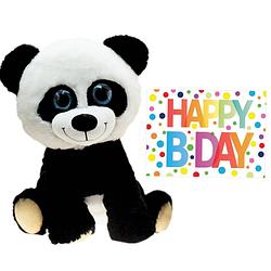 Foto van Pluche knuffel panda beer 40 cm met a5-size happy birthday wenskaart - knuffeldier