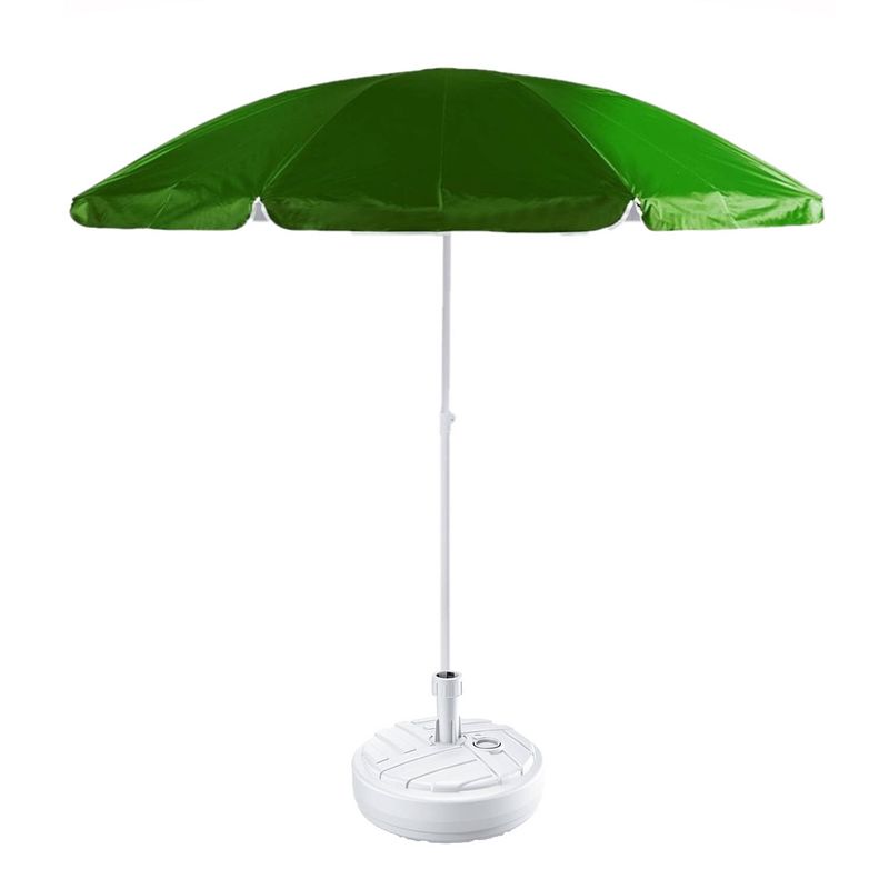 Foto van Groen strand/tuin basic parasol van nylon 200 cm + parasolvoet wit - parasols