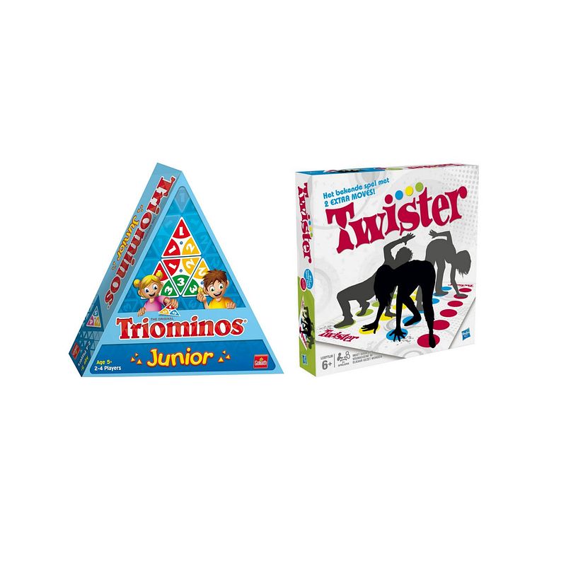 Foto van Spellenbundel - bordspel - 2 stuks - triominos junior & hasbro twister