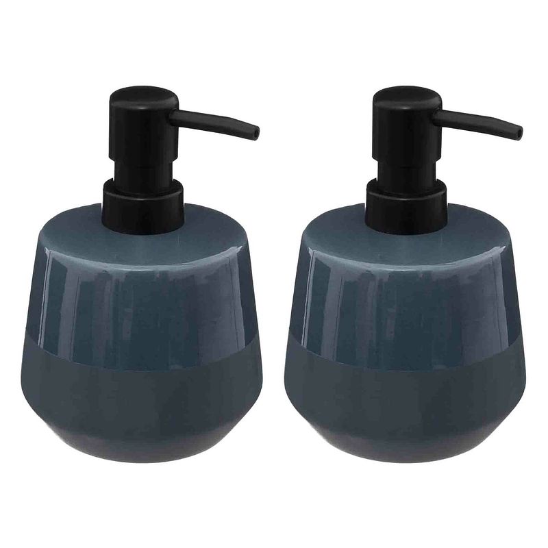 Foto van 2x stuks zeeppompjes/zeepdispensers van keramiek - blauw - 440 ml - zeeppompjes