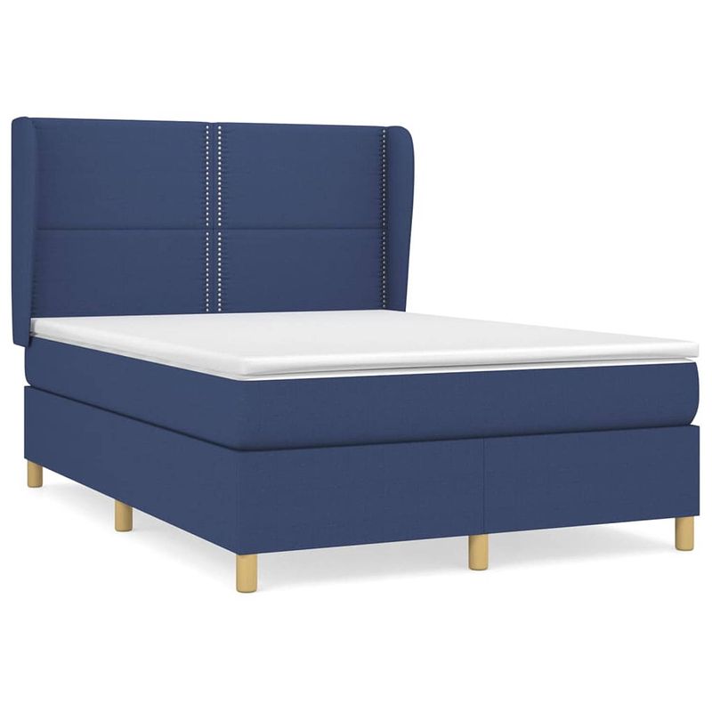 Foto van The living store boxspringbed - blauw - 193 x 147 x 118/128 cm - pocketvering matras - middelharde ondersteuning -