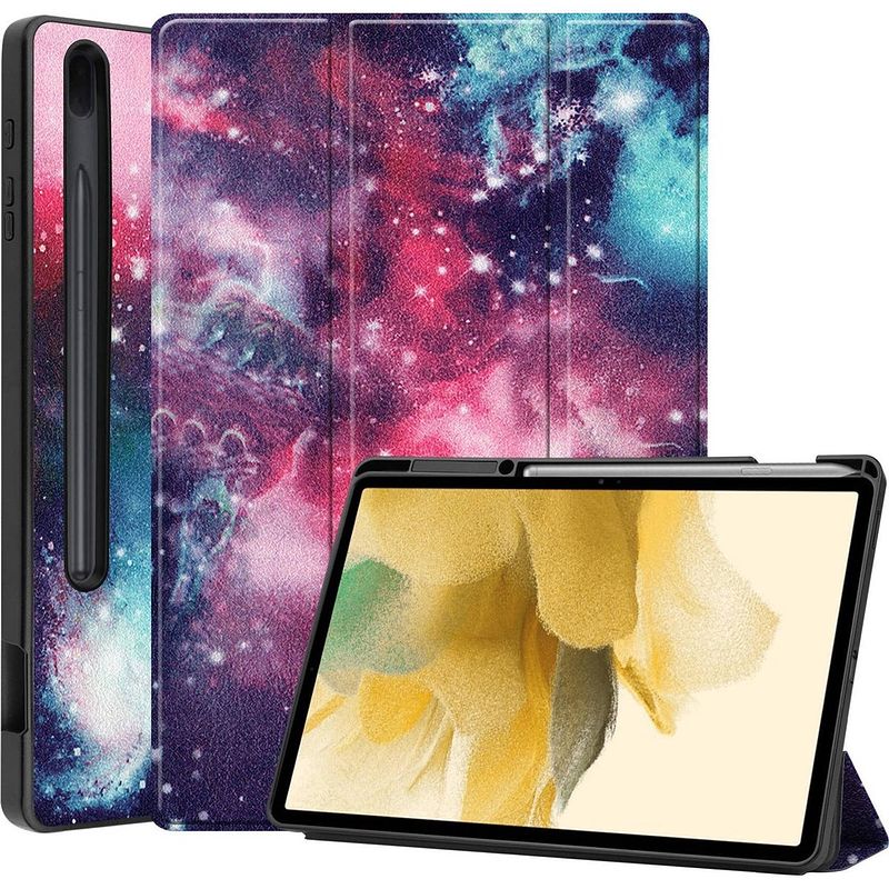 Foto van Basey samsung galaxy tab s7 fe hoesje kunstleer hoes case cover - galaxy