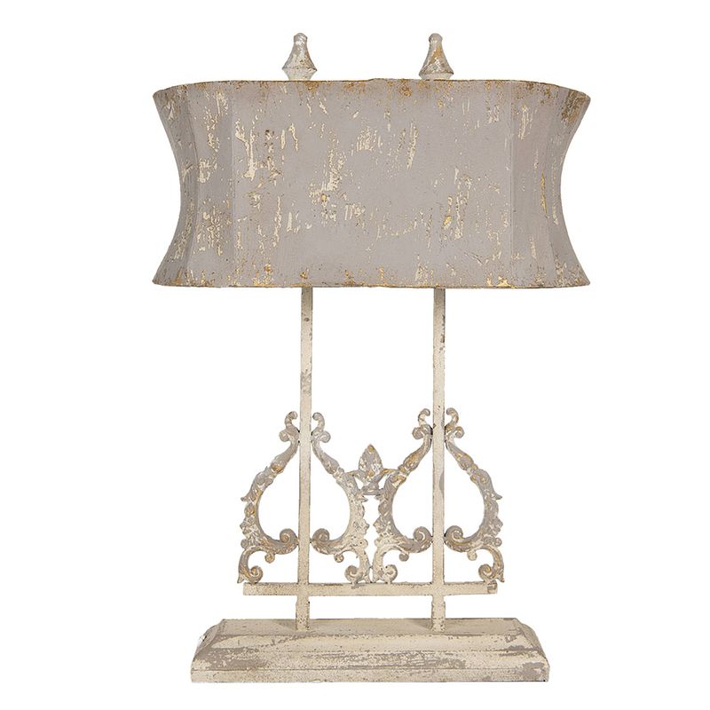 Foto van Haes deco - tafellamp - shabby chic -vintage / retro lamp, 50x25x74 cm - bruin / wit metaal - bureaulamp, sfeerlamp