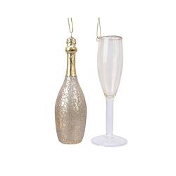 Foto van Decoris kersthangerset champagne met glas 12.5cm goud