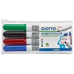 Foto van Giotto robercolor whiteboardmarker, medium, ronde punt, etui met 4 stuks in geassorteerde kleuren 20 stuks