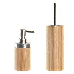 Foto van Toiletborstel met houder 38 cm en zeeppompje 300 ml bamboe/metaal - badkameraccessoireset