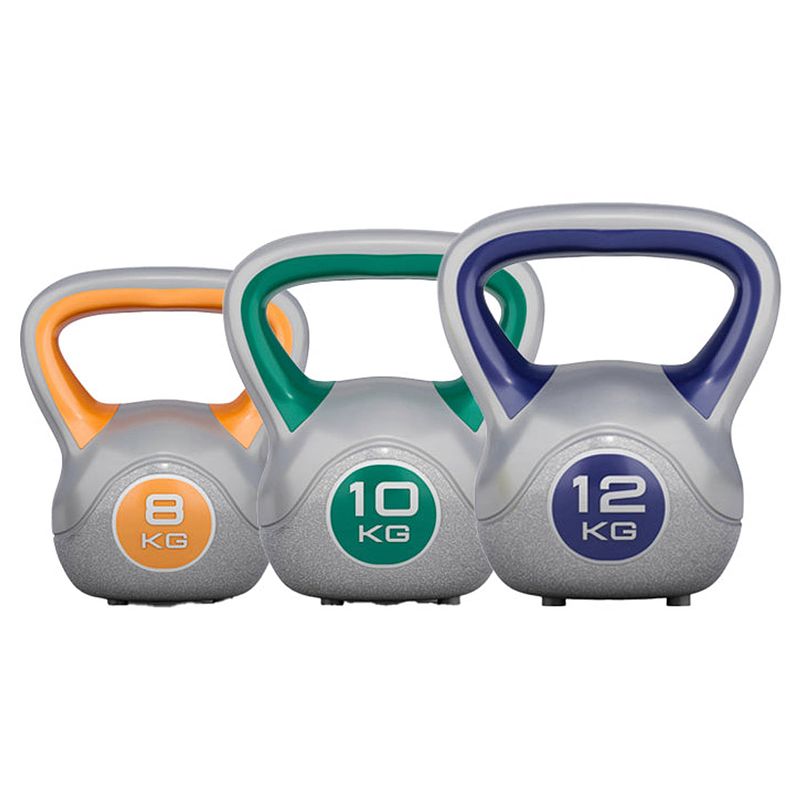 Foto van Gorilla sports kettlebells - kunststof trendy - 8 kg, 10 kg & 12 kg - set van 3