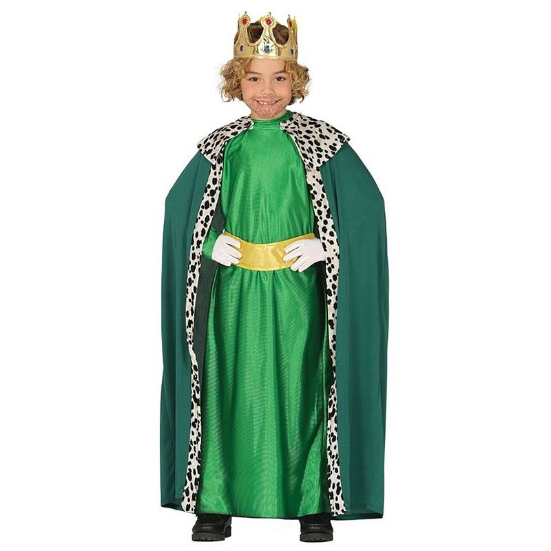 Foto van Koning mantel groen verkleedkostuum voor kinderen 7-9 jaar (122-134) - carnavalskostuums