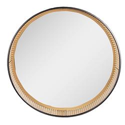 Foto van Haes deco - ronde spiegel met rotan rand - bruin - ø 60x10 cm - metaal / glas - wandspiegel, spiegel rond