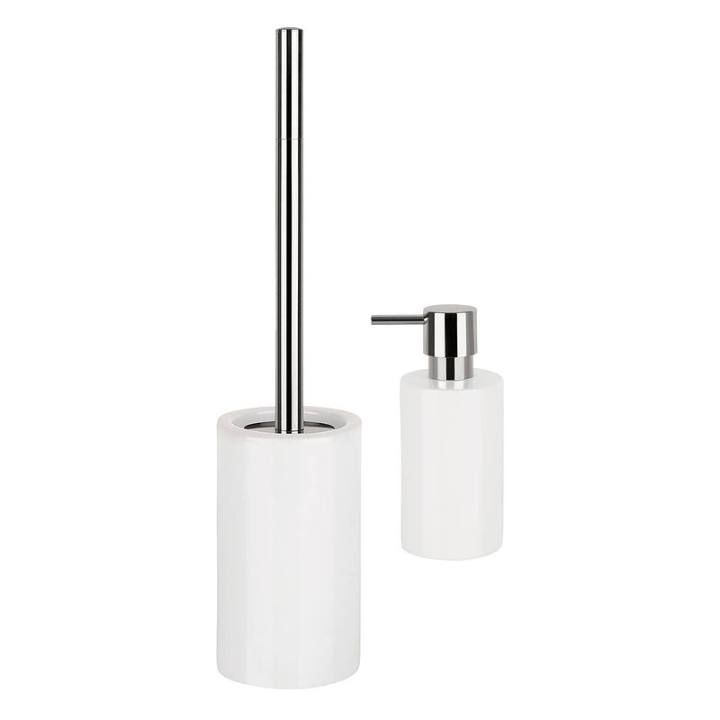 Foto van Spirella badkamer accessoires set - wc-borstel/zeeppompje - porselein - ivoor wit - badkameraccessoireset