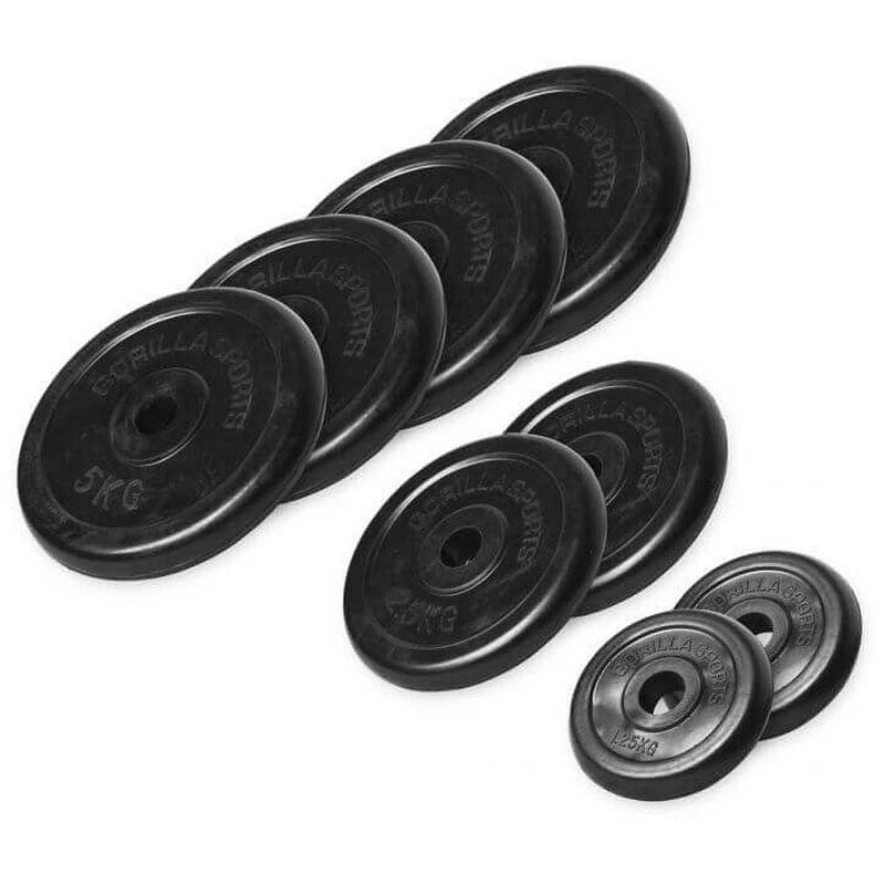 Foto van Gorilla sports halterschijven set - bundel - 27,5 kg (4 x 5 kg, 2 x 2,5 kg & 2 x