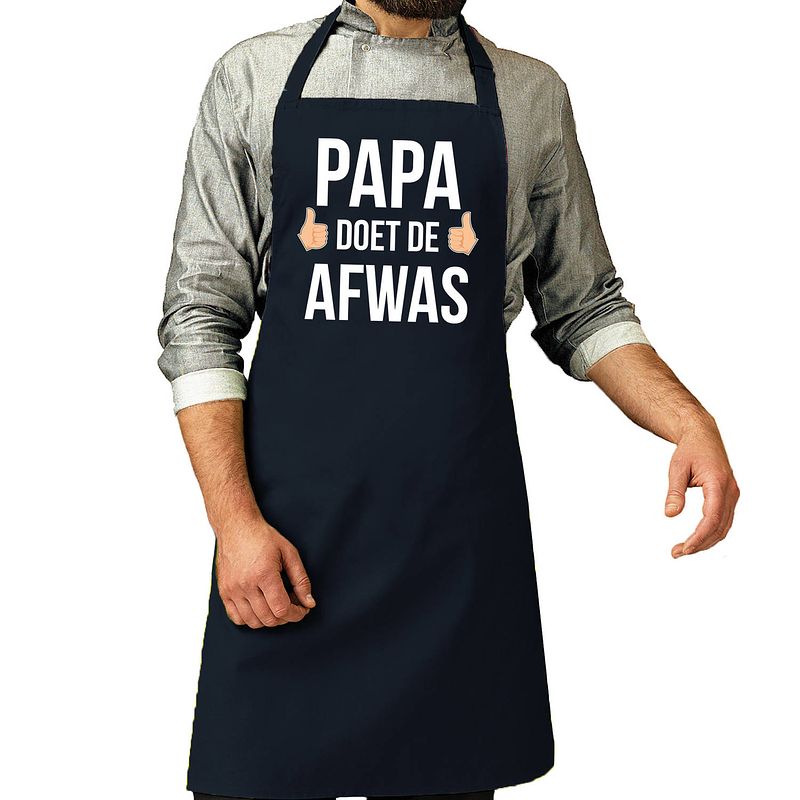 Foto van Cadeau schort navy papa doet de afwas voor heren - feestschorten