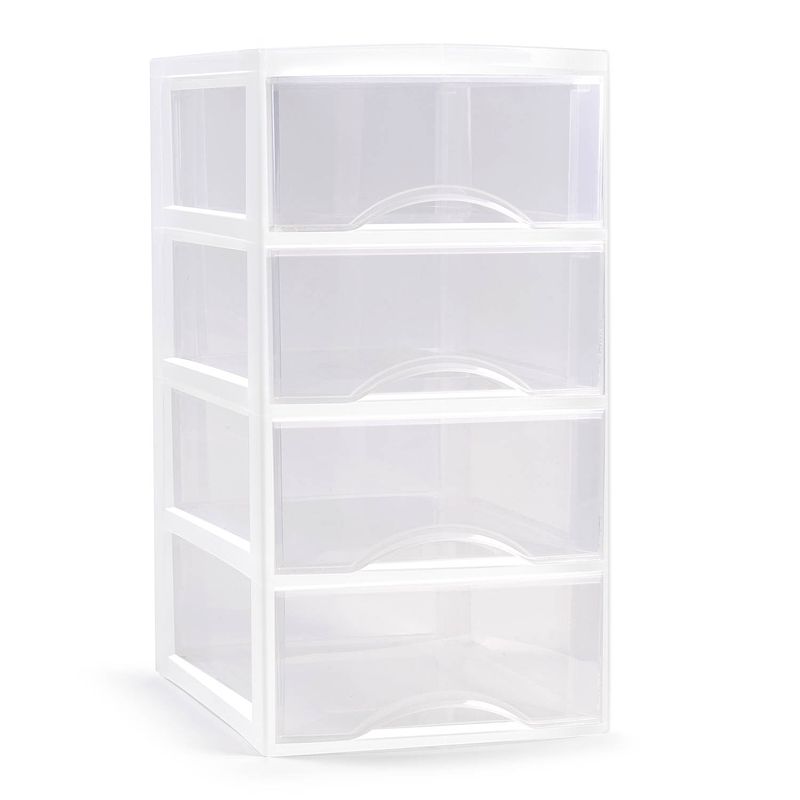 Foto van Plasticforte ladeblokje/bureau organizer 4x lades - transparant/wit - l26 x b37 x h49 cm - ladeblok