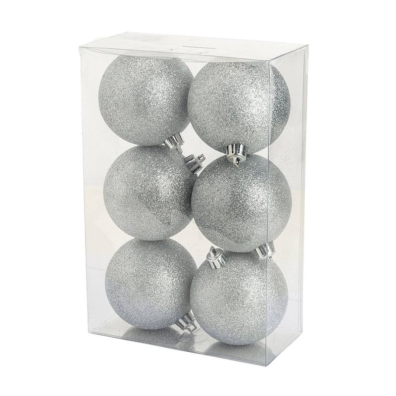 Foto van Cosy @home kerstballen zilver glitter ø 8 cm - 6 stuks