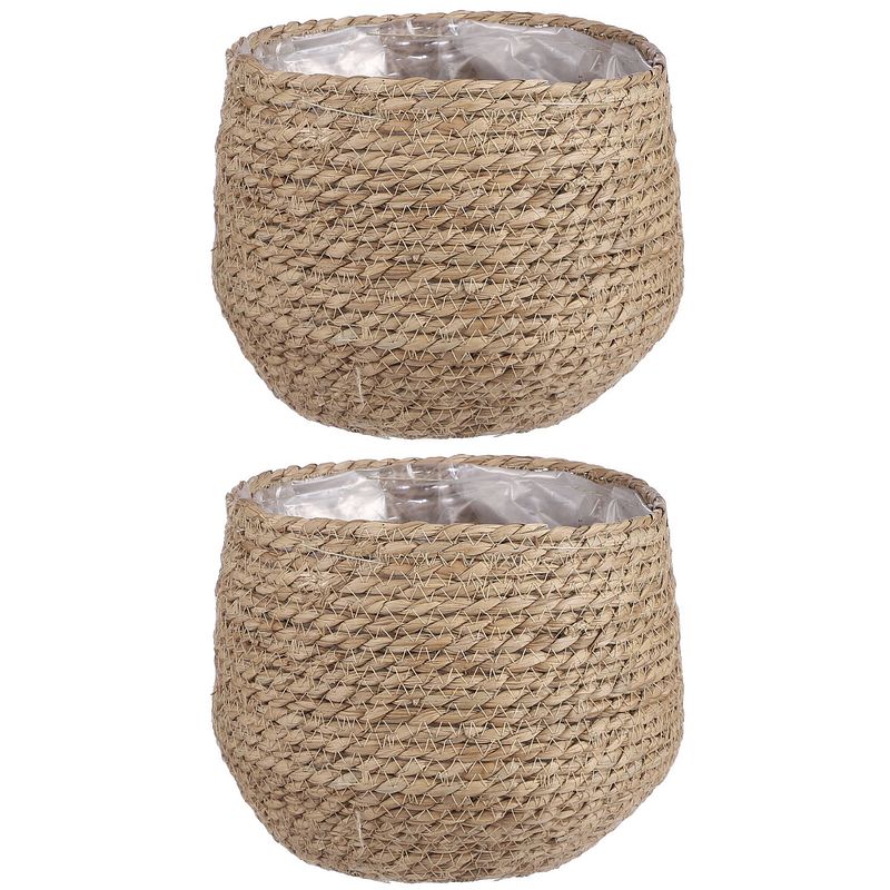 Foto van 2x stuks naturel beige rotan planten pot mand van gedraaid jute/riet h19 en d22 cm - plantenpotten