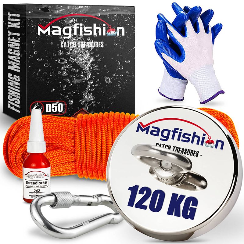 Foto van Magfishion magneetvissen set - 120 kg - vismagneet - 20 meter lang touw - magneetvissen starterspakket - magneet vissen