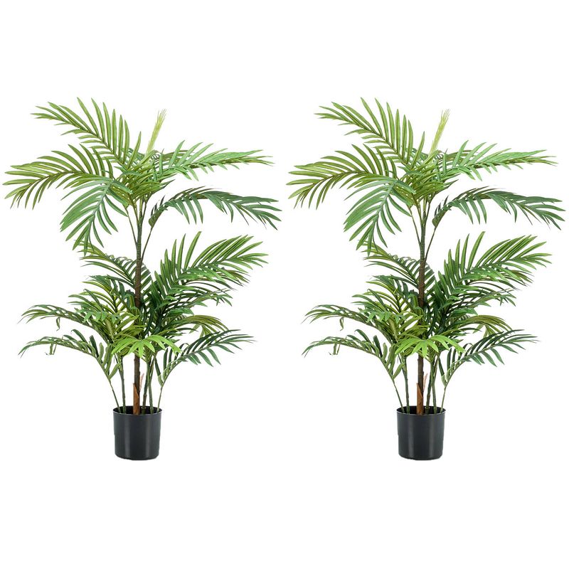 Foto van Set van 2x stuks groene kunstplanten phoenix palmboom 90 cm - kunstplanten