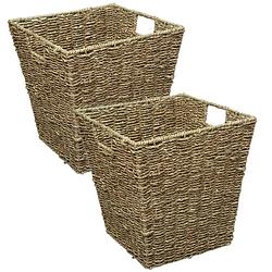 Foto van 5five rieten opbergmand - 2x - gevlochten - beige/zwart - 31 x 31 x 31 cm - opbergmanden