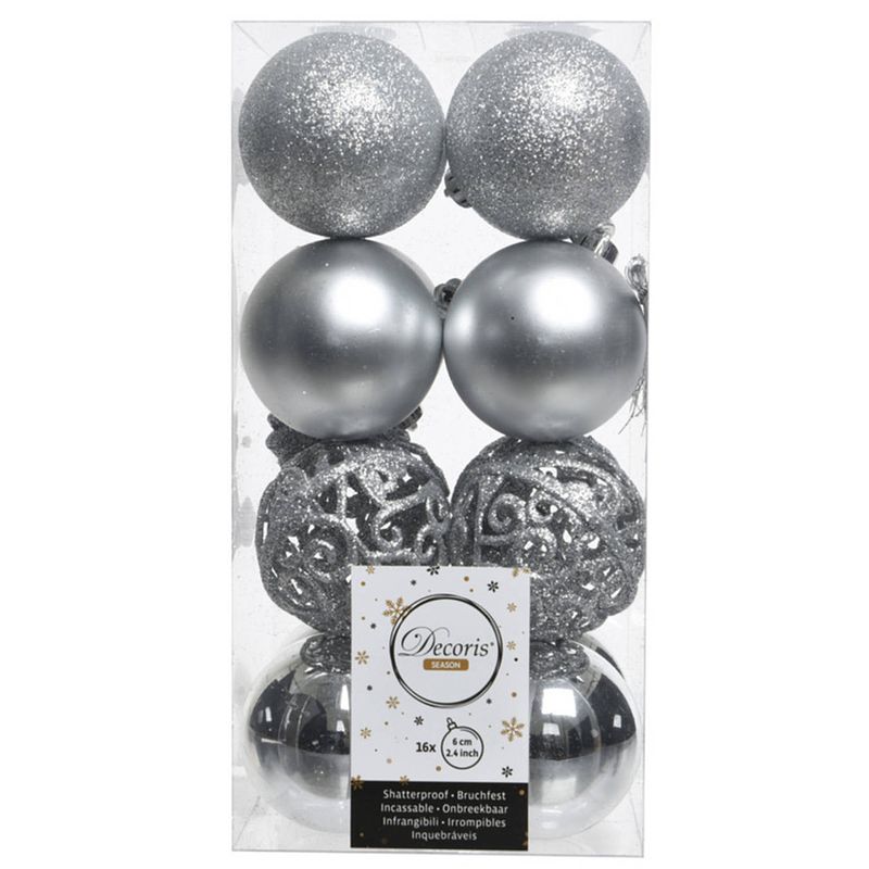 Foto van 16x kunststof kerstballen mix zilver 6 cm kerstboom versiering/decoratie - kerstbal