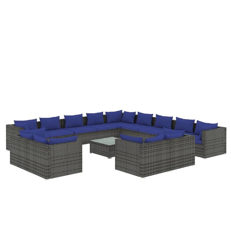 Foto van Vidaxl 14-delige loungeset met kussens poly rattan grijs