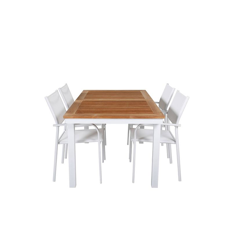 Foto van Panama tuinmeubelset tafel 90x152/210cm en 4 stoel santorini wit, naturel.