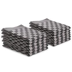 Foto van Seashell theedoeken set - 12 stuks - 50x70 - blokpatroon - geblokt - horeca ruit - zwart