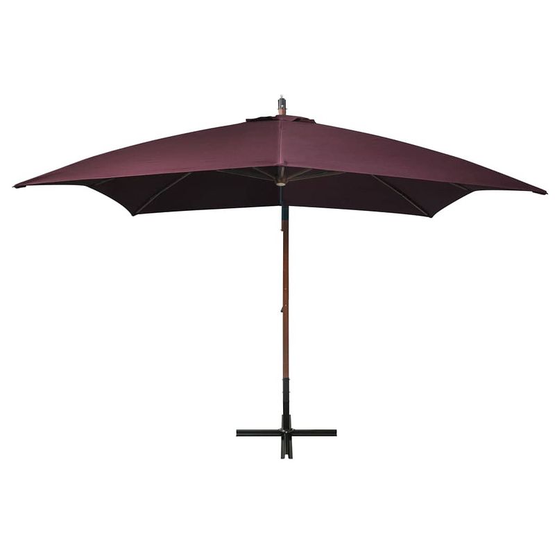 Foto van The living store zweefparasol bordeauxrood 300x300 cm - uv-bestendig - massief vurenhout en bamboe - waterdicht -