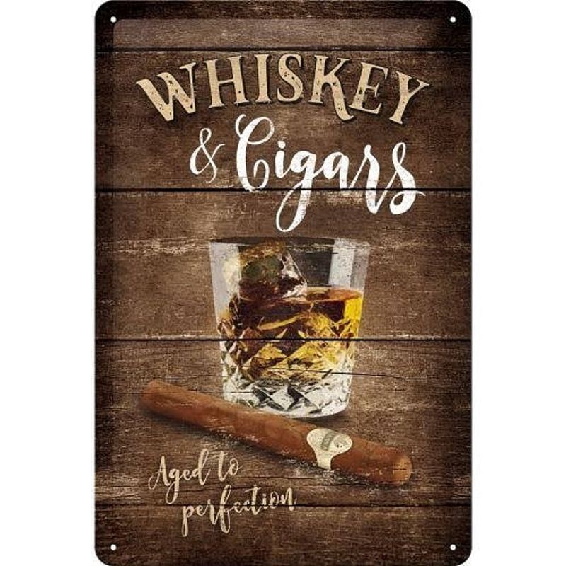 Foto van Muurdecoratie whisky and cigars 20 x 30 cm - metalen wandbordjes