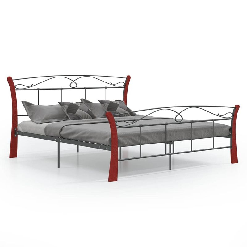 Foto van The living store bedframe - metaal - eikenhout - 206 x 140 x 100 cm - zwart en donkerhout