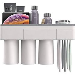 Foto van Fedec tandenborstelhouder - badkamer organizer - set met 3 cups - grijs/wit