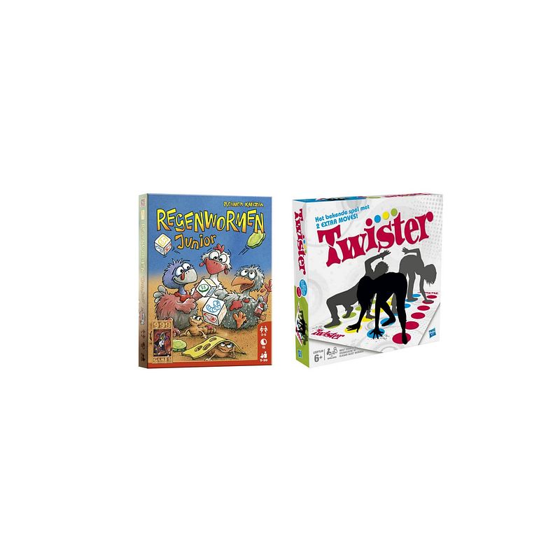 Foto van Spellenbundel - bordspel - 2 stuks - regenwormen junior & hasbro twister