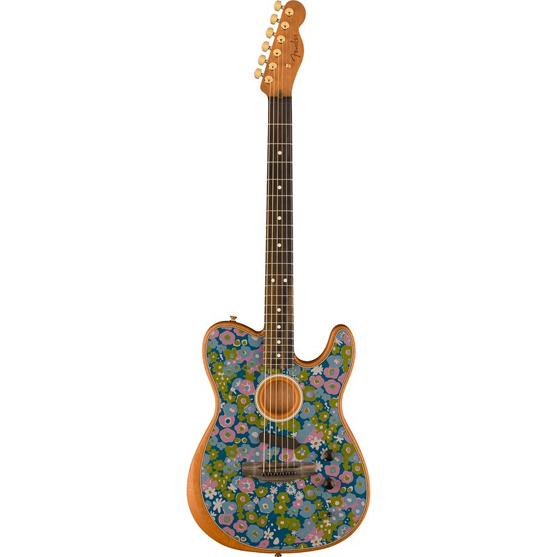 Foto van Fender fsr american acoustasonic telecaster blue flower eb elektrisch-akoestische gitaar met deluxe gigbag