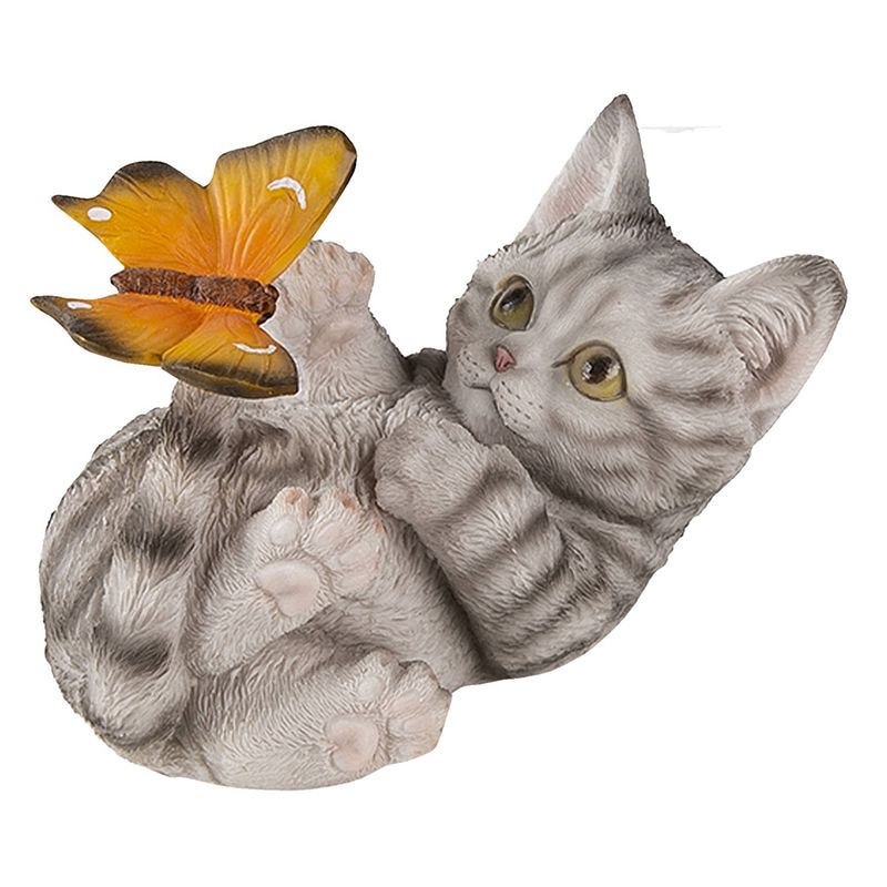 Foto van Clayre & eef decoratie beeld 14*8*11 cm grijs kunststof kat decoratief