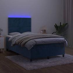 Foto van The living store boxspring donkerblauw fluweel 203x120x118/128 cm - verstelbaar hoofdbord - led-verlichting en