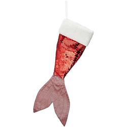 Foto van Kerst decoratie sok rood/witte zeemeerminnen staart 45 cm - kerstsokken