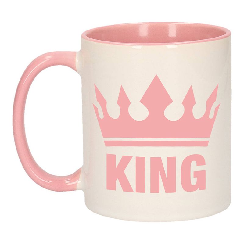 Foto van Cadeau king mok/ beker roze wit 300 ml - feest mokken