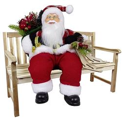 Foto van Kerstman beeld - h30 cm - rood - zittend - kerstpop - kerstman pop