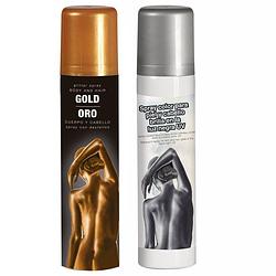 Foto van Guirca haarspray/bodypaint spray - 2x kleuren - goud en zilver - 75 ml - verkleedhaarkleuring