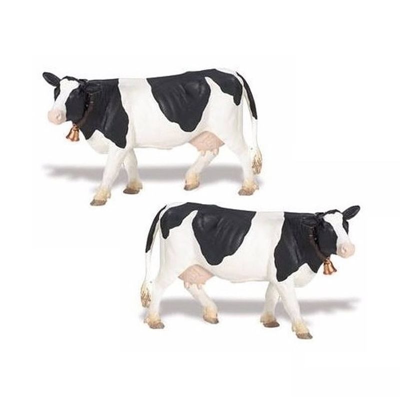 Foto van 2x stuks plastic speelgoed figuur holstein-friesian koeien 12 cm - speelfiguren