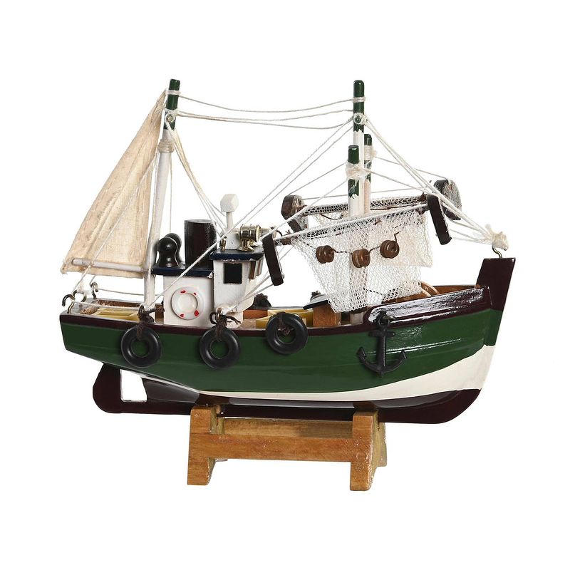 Foto van Items vissersboot schaalmodel - hout - 16 x 5 x 15 cm - maritieme boten decoraties voor binnen - beeldjes