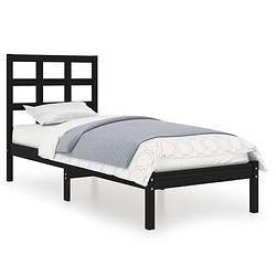 Foto van The living store bedframe grenenhout - zwart - 205.5 x 95.5 x 31 cm - met hoofdeind