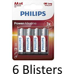 Foto van 24 stuks (6 blisters a 4 st) philips power alkaline aa