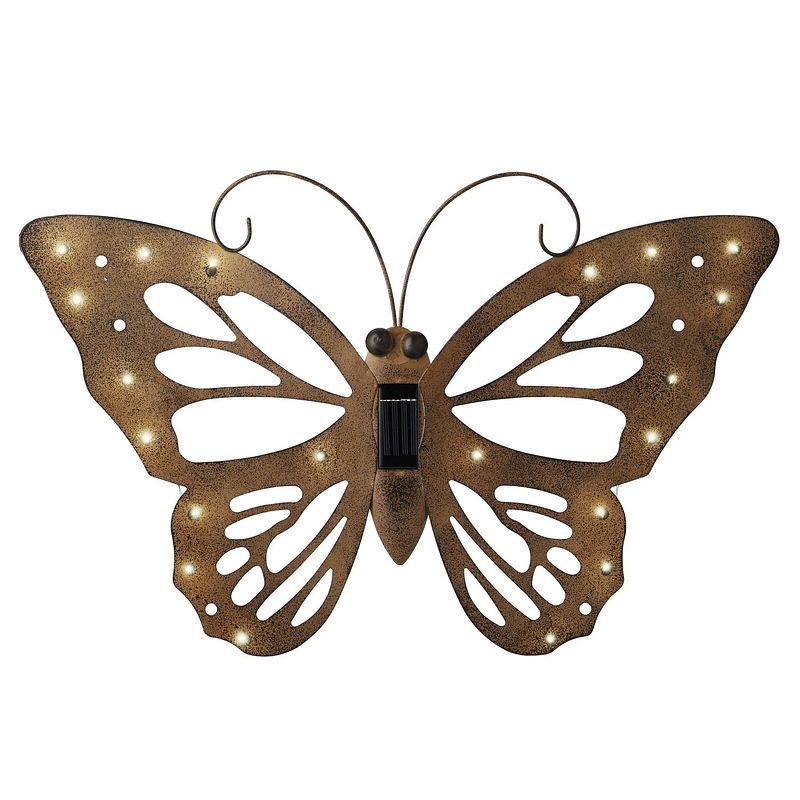 Foto van Ijzeren decoratie vlinder met solar verlichting 53 x 35 cm - tuinbeelden